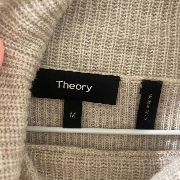 Theory Cowl Neck Ribbed Cropped Sweater - Tan M - Picture 3 of 4